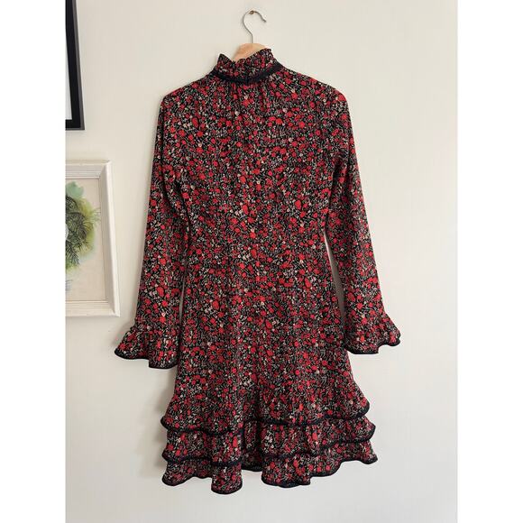 MIKAEL AGHAL Red Black Long Sleeve Mini Dress Size 2 - Picture 4 of 7